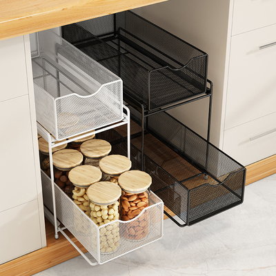 厨房抽拉式置物架下水槽橱柜内分层架收纳拉篮柜子极窄双层用品屉