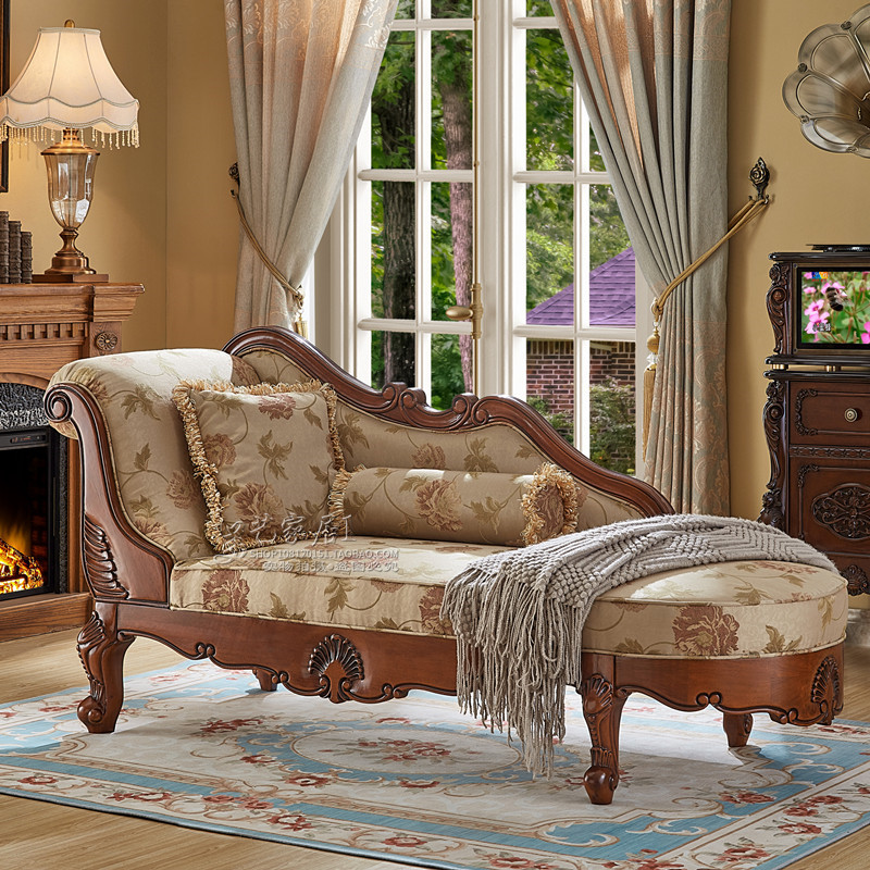 美式实木贵妃椅客厅布艺休闲欧式懒人太妃美人榻卧室躺椅单人沙发