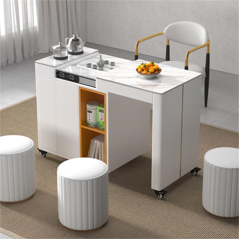 阳台伸缩多功能茶车小型可移动客厅家用小茶桌岩板茶台功夫泡茶桌