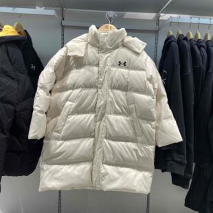 安德玛2024新款中大童羽绒服男女童中长款连帽羽绒服244206314