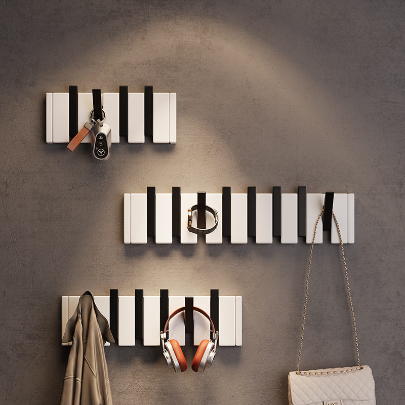 黑白钢琴键挂衣架墙上壁挂钩实木免打孔玄关入户进门后置物衣帽架,厨房/烹饪用具,厨房墙壁置物架/厨房墙壁挂架,淘宝优惠券,粉丝福利购,淘宝优惠卷