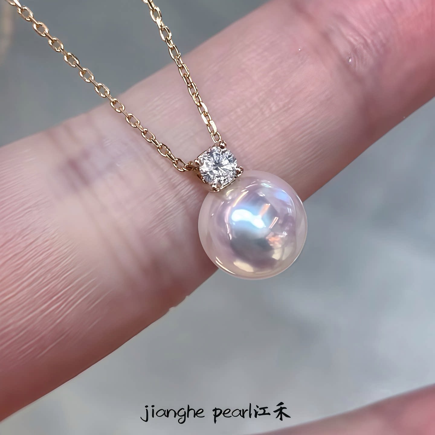 Akoya天然海水珍珠吊坠18k金钻石王妃锁骨链极强光正圆轻奢项链女