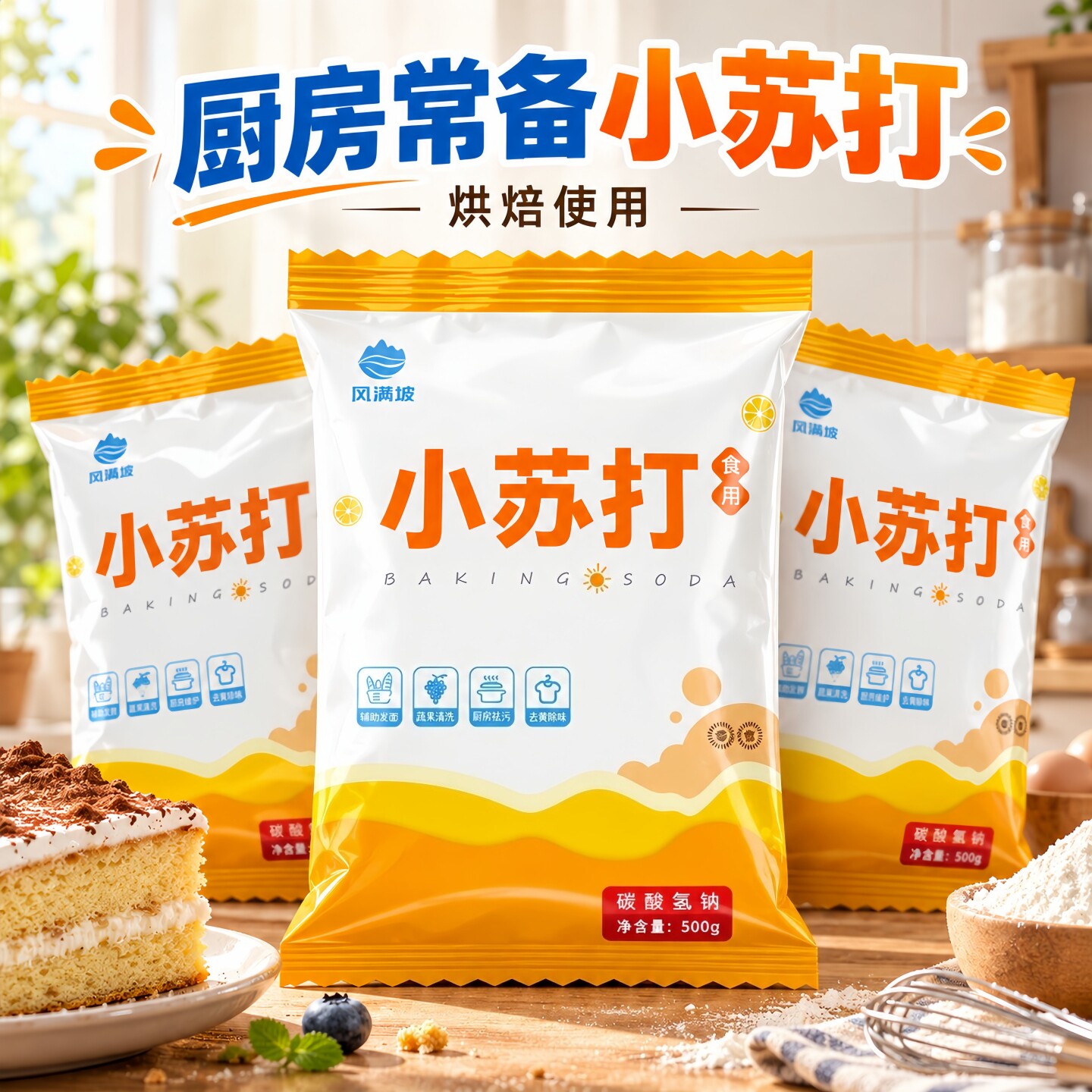 食用小苏打粉500g*3袋 厨房烹饪发酵烘焙家用多功能原料