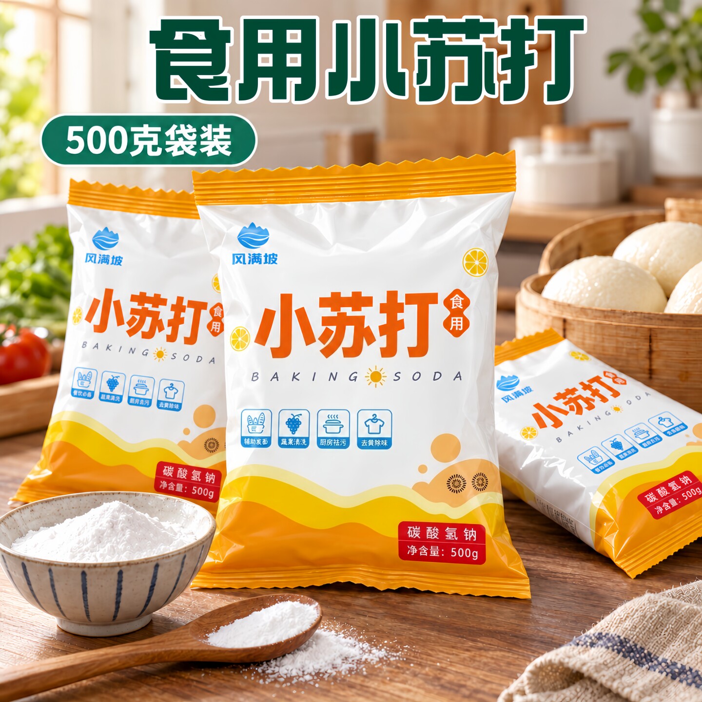 食用小苏打粉500g/袋装厨房烹饪清洁去污发酵家用烘焙原料
