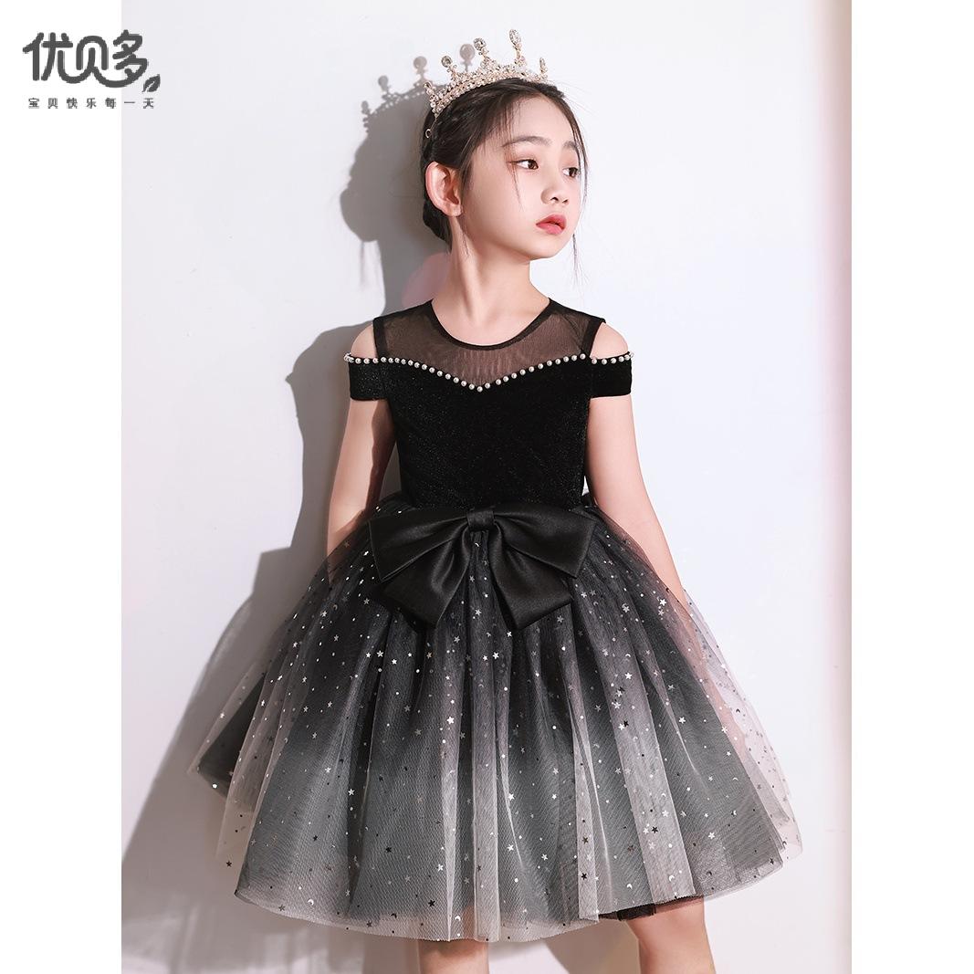 高端钢琴演奏表演礼服女童生日公主裙冬季时尚儿童节主持人演出服