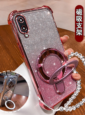 适用三星A02网红手机壳高级闪粉磁吸支架samsungM02保护套电镀硅胶GalaxyA02潮女气囊软壳m02超薄防摔a02外壳