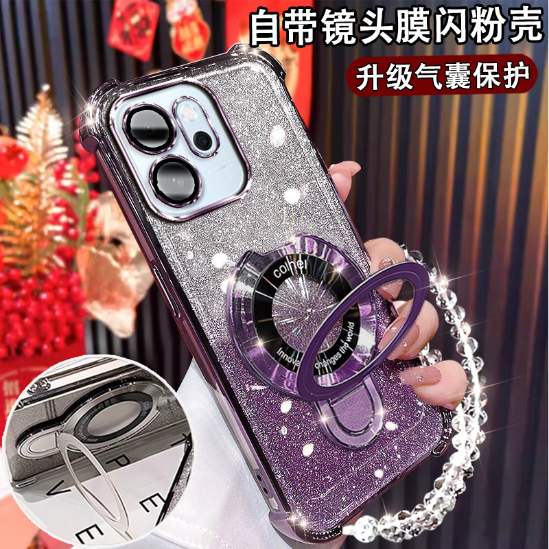 适用OPPOReno14F手机壳CPH2743高级磁吸支架Reno14F 5G镜头全包reno14f气囊硅胶软壳ren014F网红闪粉防摔超薄