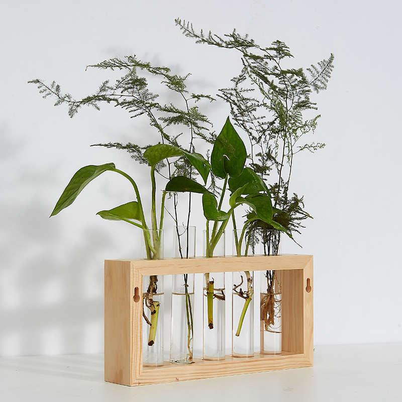 木目iwood 室内水培试管花瓶实木壁挂摆件 创意水养插花玻璃花器