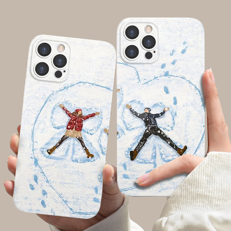 雪地情侣油画艺术菲林硬壳