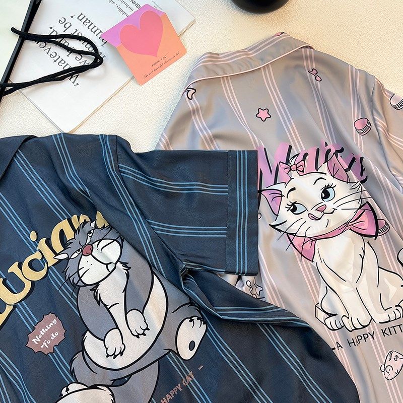 2025年新e款情侣睡衣男士冰丝春夏季卡通可爱女款短袖三件套家居,女士内衣/男士内衣/家居服,睡衣/家居服套装,淘宝优惠券,粉丝福利购,淘宝优惠卷