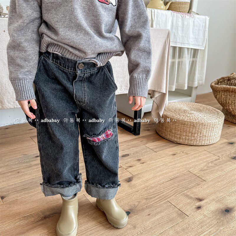 儿童韩版补丁牛仔裤长裤春秋款男女童裤炸街哈伦裤宝宝百搭休闲裤,童装/婴儿装/亲子装,裤子,淘宝优惠券,粉丝福利购,淘宝优惠卷
