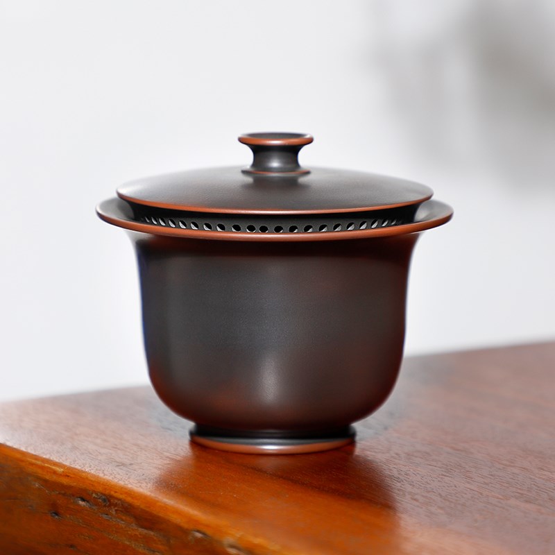 广西钦州坭兴陶茶杯手抓盖碗单个高档茶壶泥兴陶茶具防烫茶碗全孔