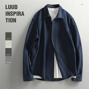 韩版 LUUD 百搭时尚 衬衫 帅气休闲翻领衬衣薄外套男 宝蓝色纯棉长袖
