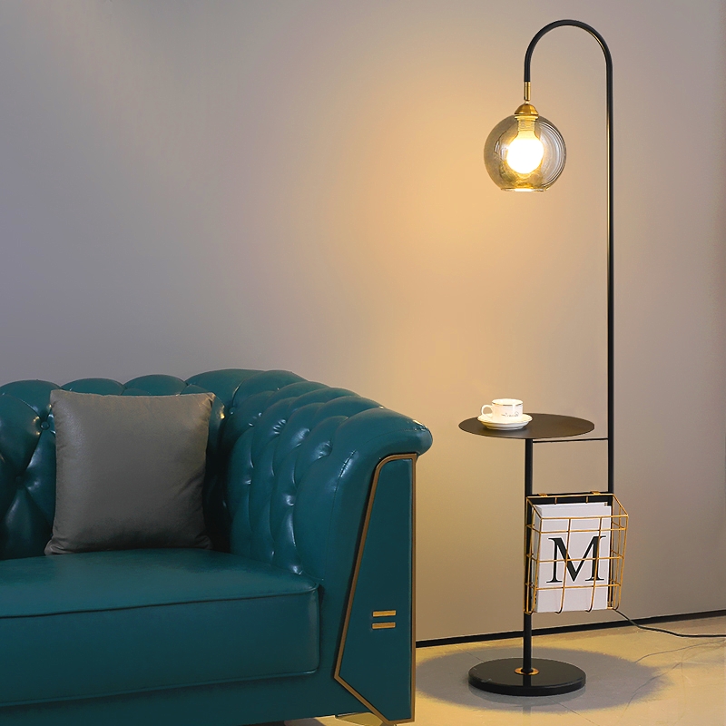 置物落地灯客厅卧室床头柜一体北欧轻奢复古沙发边几茶几充电台灯