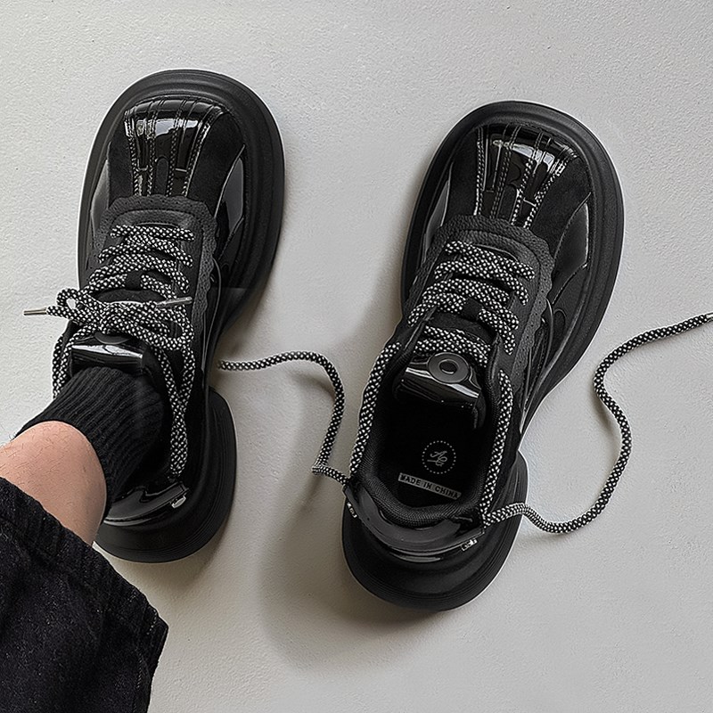 男鞋2025新款夏季透气高级感运动鞋黑色大头休闲鞋小众厚底老爹鞋