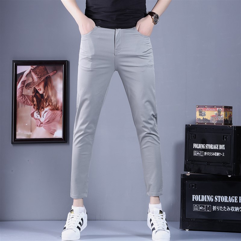 2025新款春夏季新款九分牛仔裤男修身小脚韩版休闲男士浅灰色裤子
