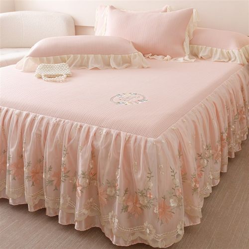 夏季冰丝豆豆凉席三件套床裙公主风可机洗折叠凉感裸睡空调软席子