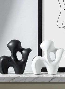 现极简抽象不规则假山几何陶瓷摆件书柜艺N术家居样板间软装饰品