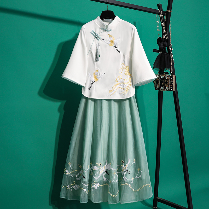 中国风超仙套装裙汉服改良版连衣裙两件套民国绣花中式上衣半身裙