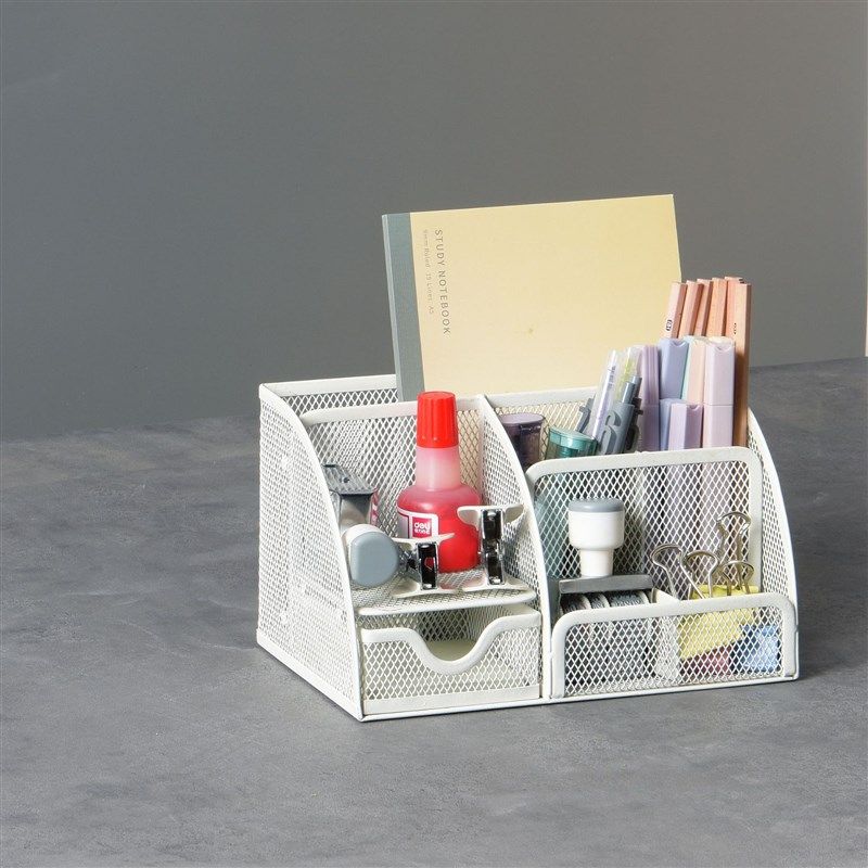 7格简易桌面多功能金属铁艺办杂物办公用品收纳网状学生加深笔筒