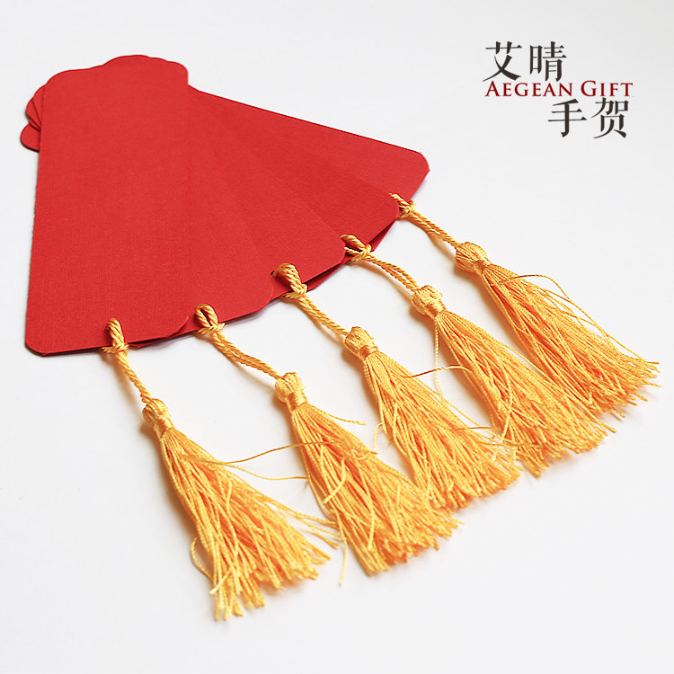 红色书签复古流苏空白手绘diy花篮吊牌男女生日毕业设计定制订做