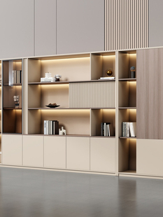 办公室文件柜木质老板桌背景柜资料架档案收纳储物玻璃门书柜书架