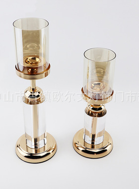 欧式玻璃水晶烛台浪漫烛光晚餐道具样板房软装装饰品复古蜡烛摆件