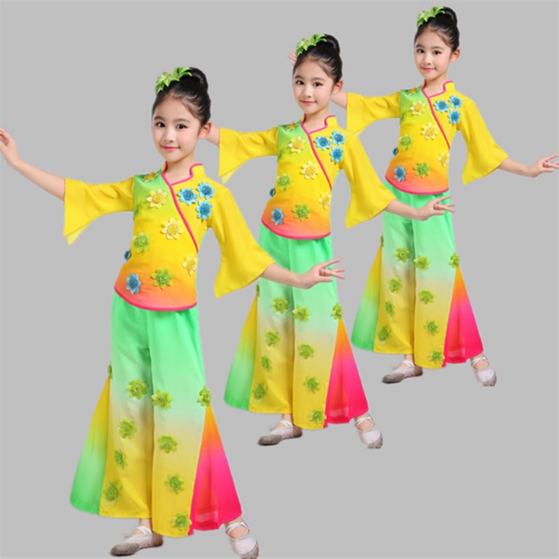 儿童秧歌服演出服新款幼儿茉莉花古典舞蹈民族扇子舞表演服装女童