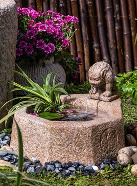 花园庭院装饰造景水槽石槽流水景观摆件睡莲荷花盆缸水培石头花盆