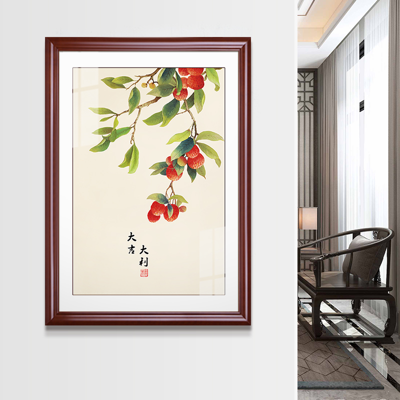 电表箱装饰画免打孔竖款遮挡箱配电箱新中式餐厅水果挂画客厅壁画图片