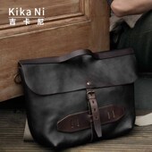 吉卡尼 法国手工男包真皮斜挎邮差包软皮翻盖旅行包单肩通勤包潮