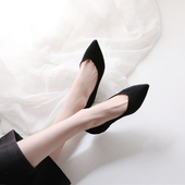 小羊皮内增高尖u头低跟鞋 韩版 女士浅口平底春秋款 青衣自制 单鞋 女