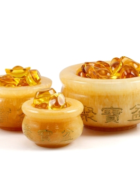 天然聚宝盆摆件天然米黄玉元宝办公室客厅聚宝盆寓意招财风水摆件