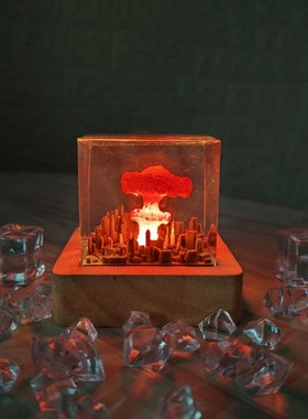 树脂小摆件创意立方蘑菇云发光小夜灯桌面装M饰高级感小众生日礼