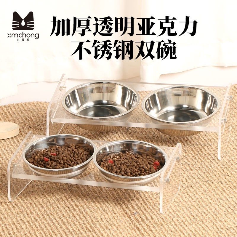 亚克力不锈钢猫碗不易打翻透明狗盆饮水饭碗狗狗碗狗食盆宠物双碗,宠物/宠物食品及用品,猫狗碗/慢食碗,淘宝优惠券,粉丝福利购,淘宝优惠卷