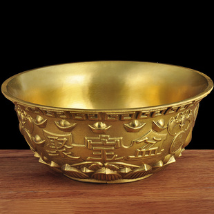 铜聚宝盆碗摆件家居客厅玄关酒z柜装饰品公司总经理办公室开业礼