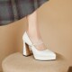 B珍珠漆皮不累脚防水台白色高跟鞋 喜心粗跟主婚纱婚鞋 2024年新款