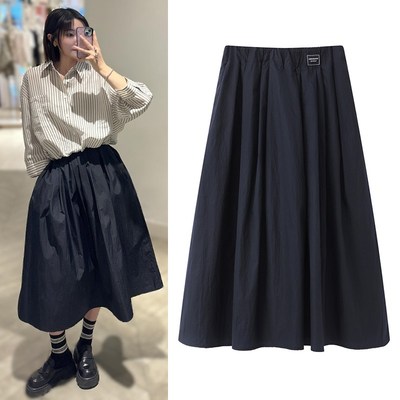 黑色半身裙2025夏新品复古百搭显瘦高腰蓬蓬裙大摆a字裙中长裙女