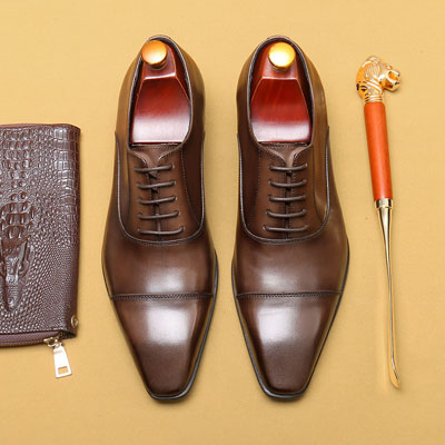 三接头皮鞋男款头层牛皮商务正装通勤牛津鞋尖头透气系带西装单鞋