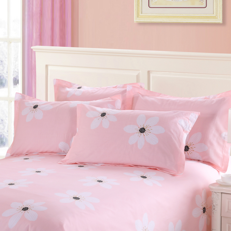 100%纯棉枕套单人一对装全棉74*48厘米宽边信封式粉色枕头皮两只