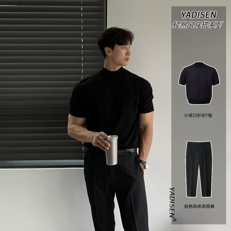 夏季针织衫轻熟风短袖男士套装高级感潮流休闲成熟风男装搭配一套