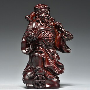 黑檀木雕刻财神i爷根雕摆件树根文财神工艺品家居店铺装饰开业送