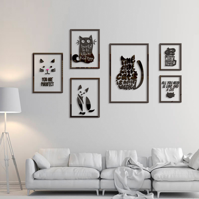 创意小猫相框3D立体服装奶茶店客厅沙发房间卧P室墙壁装饰贴画贴图片