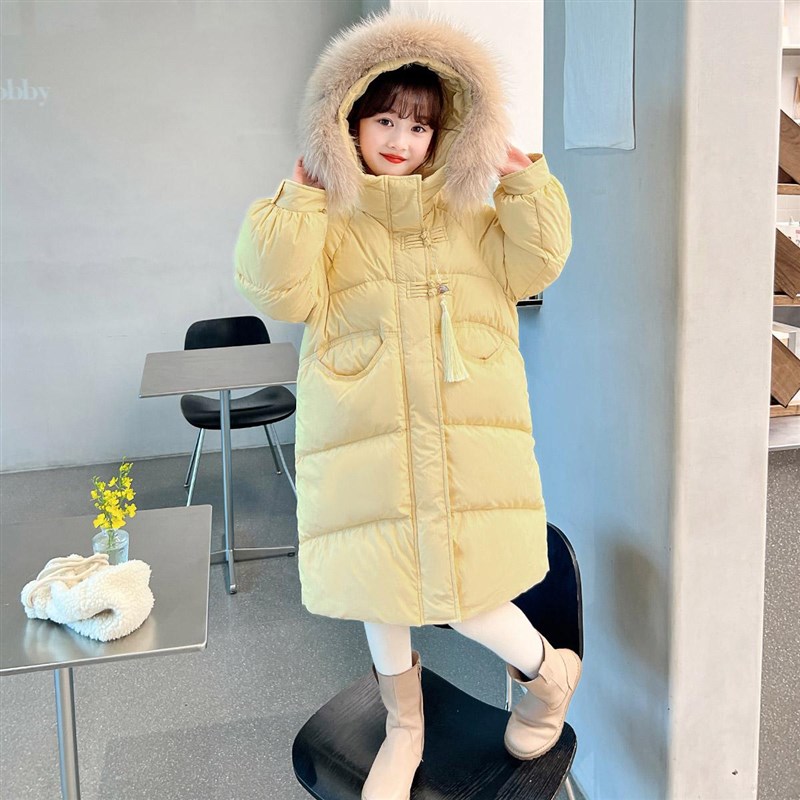 女大童中长款羽绒棉服202u4新款洋气连帽加厚棉衣冬季中式棉袄外