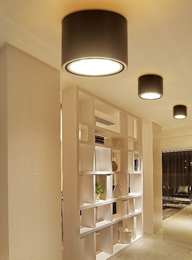 LED明装筒灯超薄吸顶式客厅吊顶吊线4寸5寸6寸8黑色3过道走廊圆形