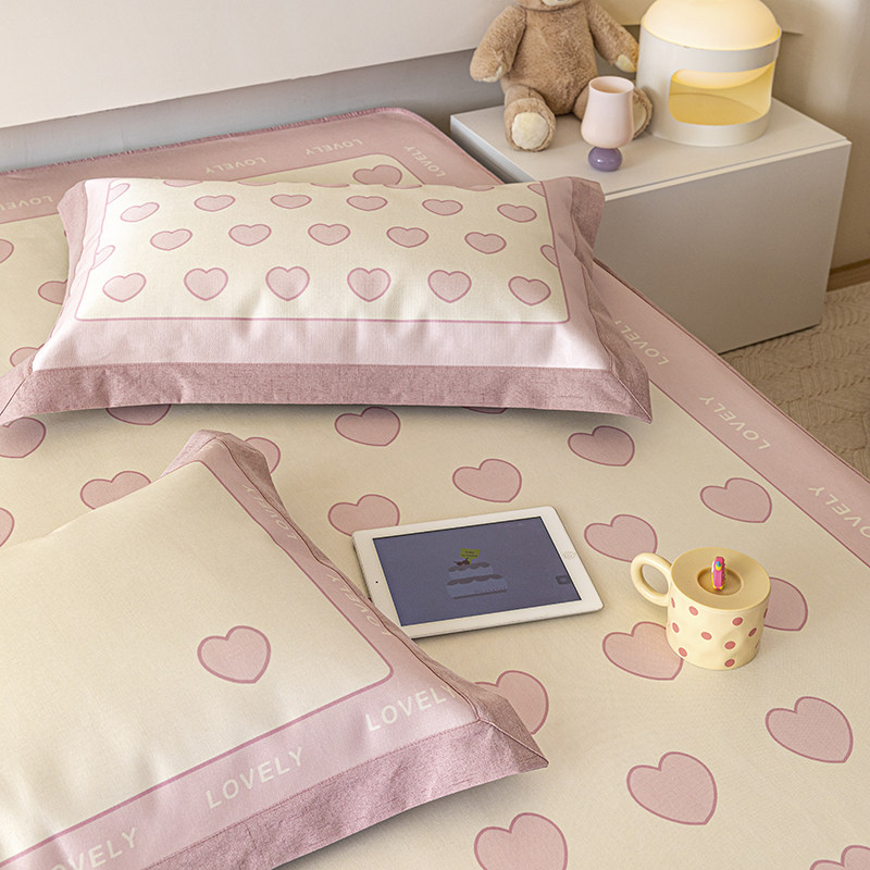 少女心夏季冰丝凉席三件套可水洗爱心床笠款1.5米床空调软席1.8m