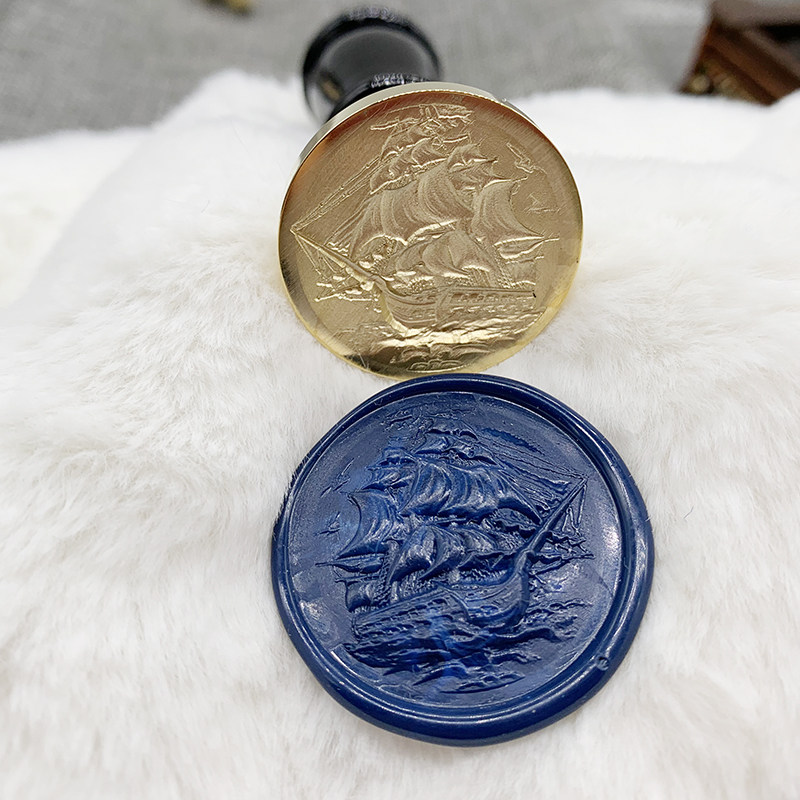 火漆新款名章邮差小m馆印西式帆船3D立体浮雕手账信封封口封蜡印