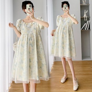 怀孕娃娃裙夏季 孕妇装 碎花连衣裙宽松大码 甜美泡泡袖 孕妇裙夏 夏装