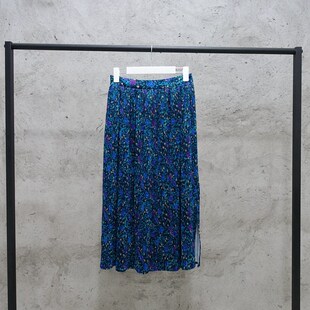 MONA套装女秋冬洋气碎花开叉雪纺百褶半身裙气质上衣衬衫两件套