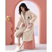 睡裙加绒加厚开衫 长款 晨袍睡衣浴袍 珊瑚绒睡袍女士秋冬季 2023新款